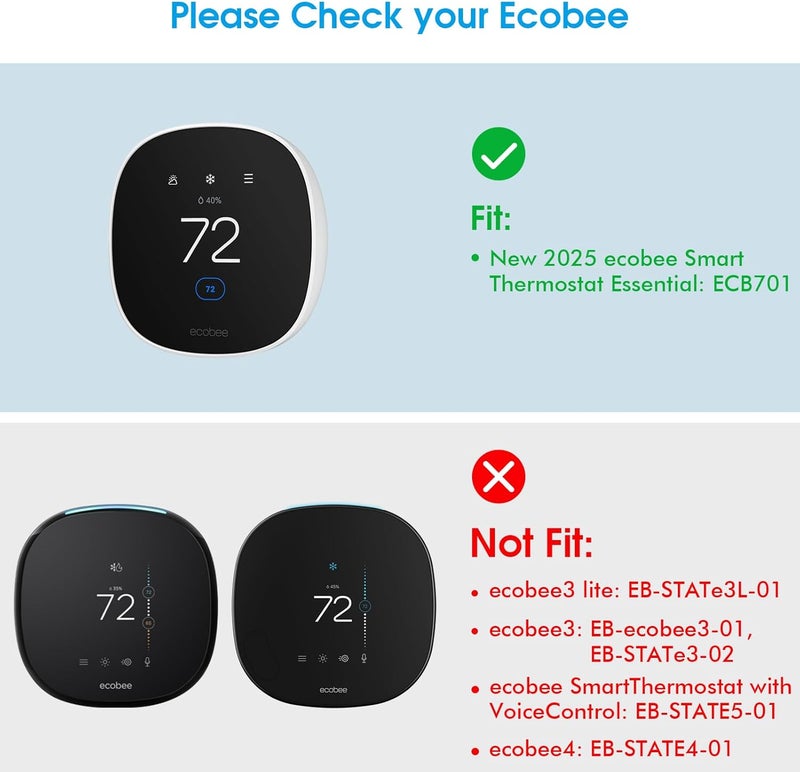 CaseBot Wall Plate for New 2025 ecobee Smart Thermostat Essential Thermostat, Practical and Stylish Trim Plate Bracket Cover Mount Holder, Black - Image 2